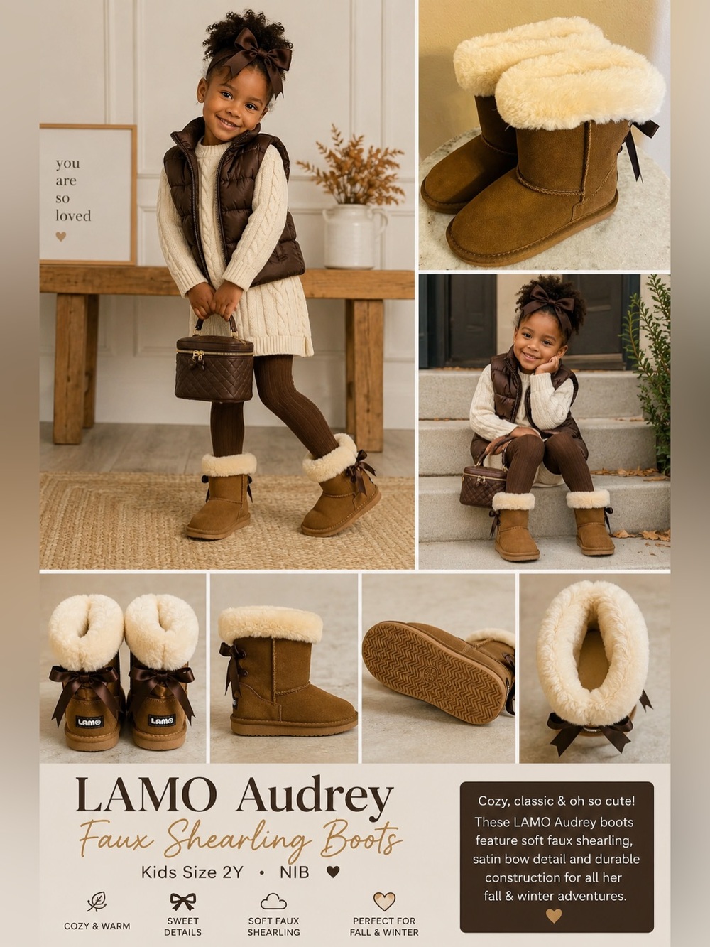 LAMO Audrey Faux Shearling Boots – Kids Size 2Y – NIB
